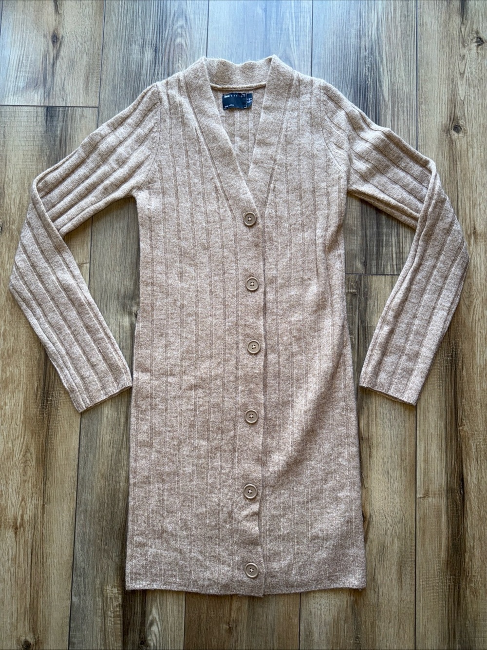 ASOS DESIGN knitted mini dress with button through detail in taupe size 2